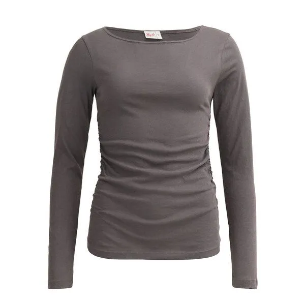 People Wear Organic People Wear Organic Langarmshirt, gerafft, Bio-Baumwolle, Dunkegrau, – Produktbild 1 von 2