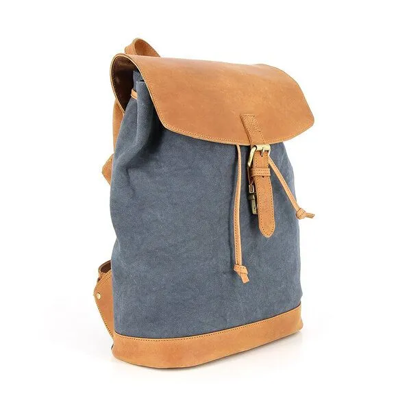 GLOBO Fair Trade GLOBO Fair Trade Lässiger Rucksack NOIDA aus Canvas & mattem Ökoleder, Braun/ blau, – Produktbild 3 von 4