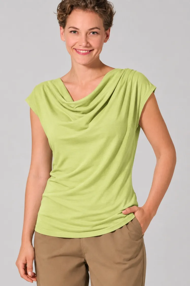 HempAge Hempage Damen vegan Top Mit Wasserfall Ausschnitt Lind Grün, Grün, – Produktbild 2 von 2