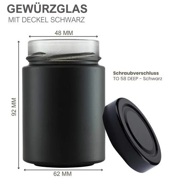 mikken mikken 12 Gewürzgläser 190 ml schwarz mit Deckel und 24 Gewürzetiketten – Produktbild 5 von 6