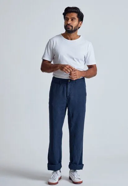 Flax and Loom Flax and Loom Leinen Chino Relaxed Fit Modell: Bird, Navy (blau), – Produktbild 5 von 6