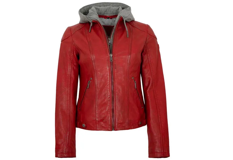 Mauritius Lederjacke MWAmmy Mauritius - Damen Lederjacke Lammnappa Kapuze rot, Rot, – Produktbild 4 von 5