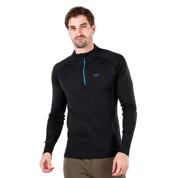 Woolona Woolona Langarmshirt - ASTRO - 100% Merinowolle (Zip), Schwarz, – Produktbild 1 von 3