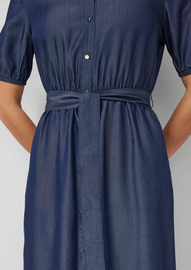 s.Oliver Midi-Hemdblusenkleid aus Lyocell mit Bindegürtel, Blau, – Produktbild 3 von 4