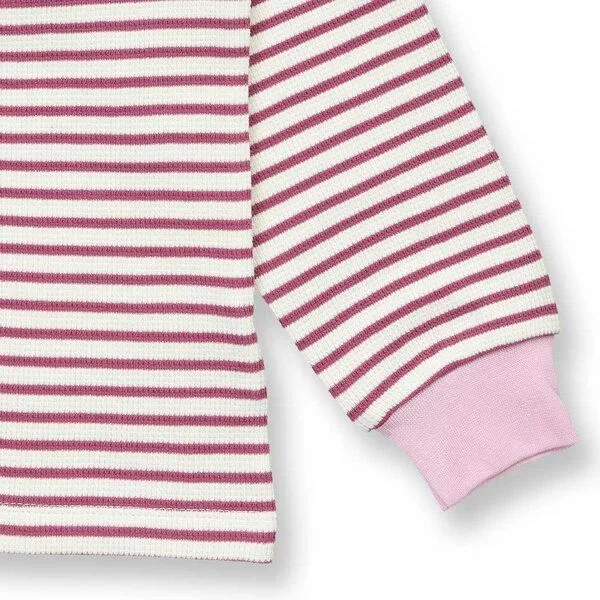 Sense Organics Sense Organics Kinder Schlafanzug, Modell JUNIS, Himbeerrot-weiß geringelt mit katzen-applikationn / himbeerrot-weiß geringelt, – Produktbild 4 von 4