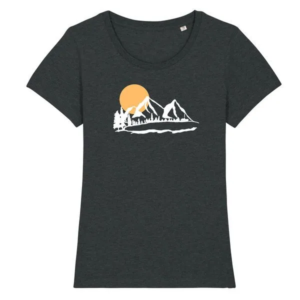 Spangeltangel Spangeltangel T-Shirt "Bergluft", Berge, Siebdruck, für Frauen, Berglandschaft, bedruckt, Biobaumwolle, Schwarz meliert, – Produktbild 1 von 2
