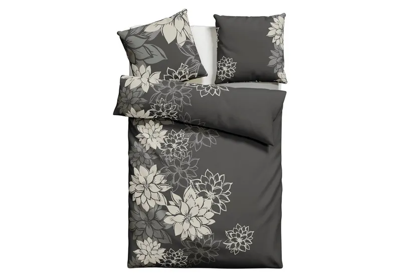 OTTO home Bettwäsche Susan in Gr. 135x200 oder 155x220 cm, Polycotton recycelt, 2 teilig, in verschiedenen Qualitäten, romantische Bettwäsche mit Blumen, Grau, – Produktbild 2 von 5
