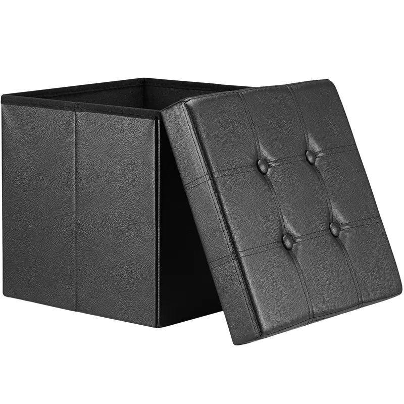 Casaria® Sitzhocker Schwarz Kunstleder 38x38x38cm faltbar, Schwarz, – Produktbild 2 von 2