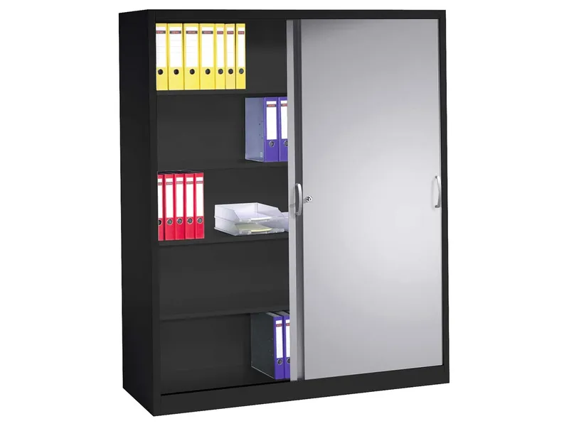 C+P C+P Schiebetürenschrank aus Stahl 120 cm breit anthrazit/alusilber T 50 H 195 – Produktbild 1 von 1