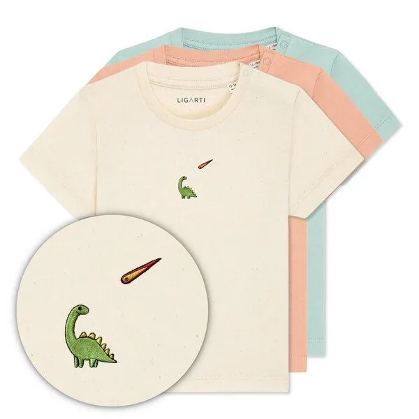 LIGARTI LIGARTI Babyshirt - Charlie der Dino, Sand, – Produktbild 3 von 3