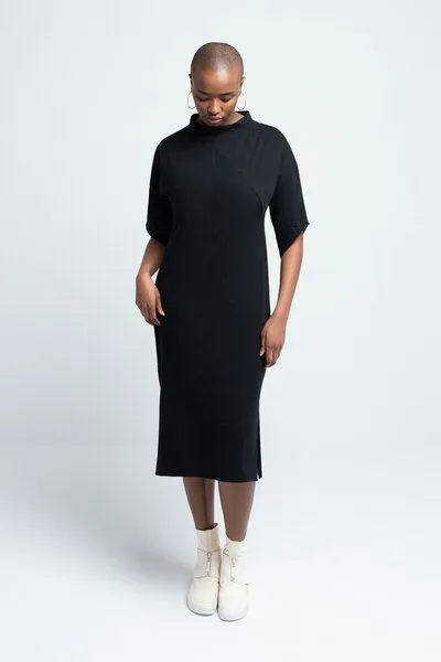 SHIPSHEIP SHIPSHEIP YOKO - Damen Kleid mit Stehkragen aus Bio-Baumwolle, Schwarz, – Produktbild 2 von 3