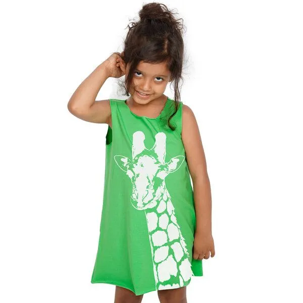HANDGEDRUCKT HANDGEDRUCKT "Stefanie la Girafe" Kinder Biokleidchen, Apfelgrün, – Produktbild 1 von 3