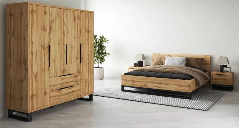Home affaire Schlafzimmer-Set Bronne,Komplettschlafzimmer (Set,4-St), Schlafzimmer-Set, Schrank 191cm breit, 2xNachtische, Beige, – Produktbild 2 von 5