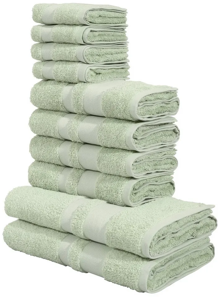 OTTO home Handtuch Set Vanessa, 10-tlg Handtuch-Set, weich, in Standard- und Premium-Qualität, Walkfrottee (Set, 10-St), 100% Baumwolle, Duschtücher, Handtücher, Gästetücher, mit Bordüre, Grün, – Produktbild 7 von 8