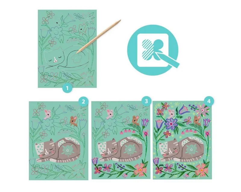 DJECO Kreativset Kratzbilder: Begegnungen Natur und Tiere, Grün, – Produktbild 4 von 5