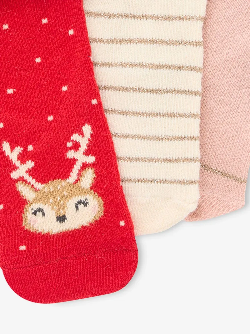 Vertbaudet 3er-Pack Baby Weihnachts-Socken im Geschenkkarton pudrig, Pudrig rosa, – Produktbild 2 von 4