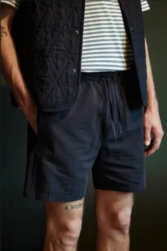 Rotholz Rotholz Herren vegan Shorts Seersucker Navy, Extra dunkelblau, – Produktbild 2 von 2