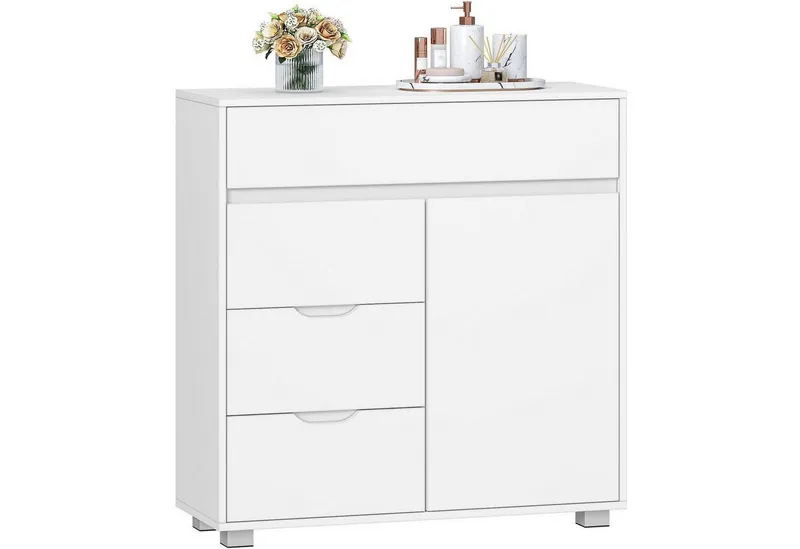 LuxusKollektion Badkommode Badezimmerschrank Kommode 4 Schubladen Schranktür Weiß 30 x 80 x 82 cm, Weiß, – Produktbild 1 von 4