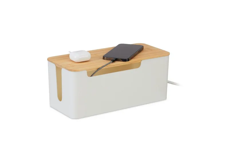 RELAXDAYS RELAXDAYS Kabelbox mit Bambusdeckel, (1-tlg), Braun|weiß, – Produktbild 1 von 5