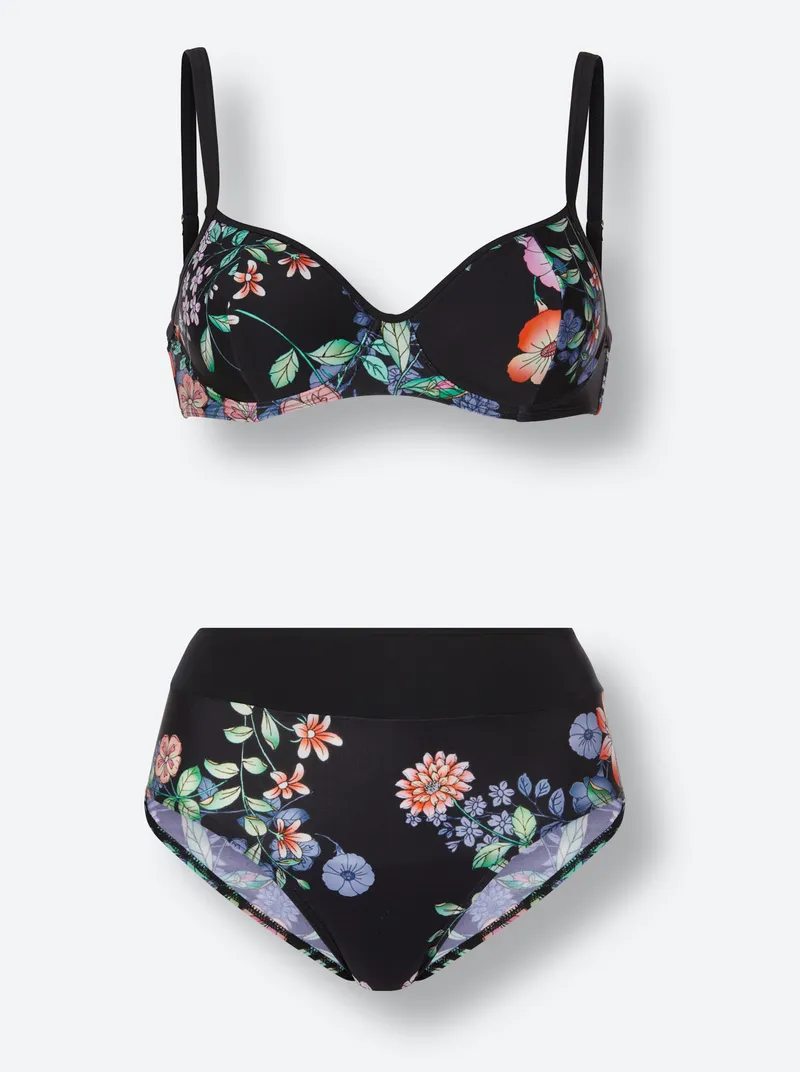 feel good Bikini schwarz-bedruckt, Schwarz-bedruckt, – Produktbild 1 von 2