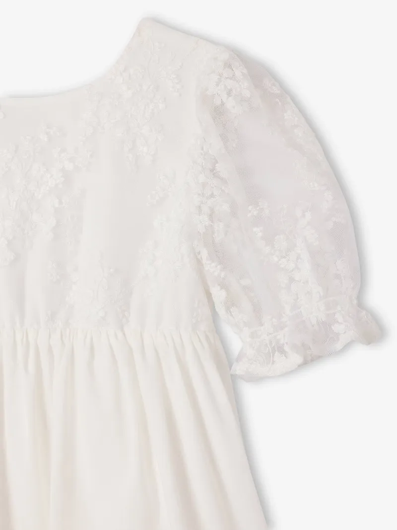Vertbaudet Vertbaudet Festliches Kleid mit Spitzenärmeln Mädchen, Weiß, – Produktbild 4 von 4