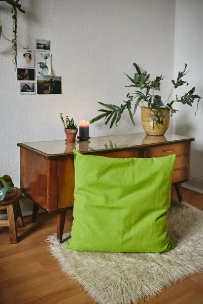 HängemattenGlück HängemattenGlück Sofakissen / Kopfkissen aus reiner Bio Baumwolle (Bezug und Füllung) 60x60cm Grüntöne, Gelbgrün (grün), – Produktbild 2 von 4