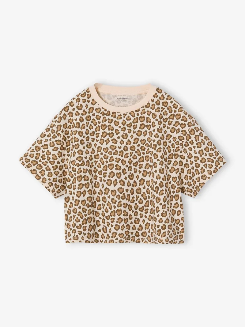 Vertbaudet Mädchen T-Shirt in Cropped-Länge, Beige/leo, – Produktbild 2 von 4