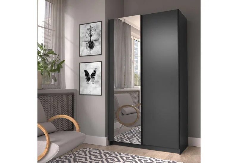 Home affaire Kleiderschrank Hildreth, Wäscheschrank, Schwebetüren, Versand nur 4,95?! mit Spiegel, FSC®-zertifizierter Holzwerkstoff, in 3 Breiten, Schwarz, – Produktbild 1 von 5