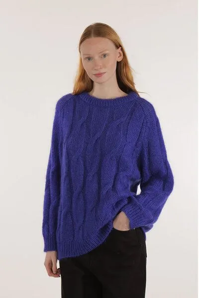 Les Racines Du Ciel Les Racines Du Ciel Mohair Zopfmuster-Pullover Modell: Iroise, Blue (blau), – Produktbild 1 von 2