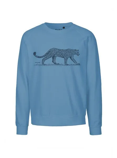 Peaces.bio - handbedruckte Biomode Peaces.bio - handbedruckte Biomode Bio Herren-Sweatshirt Leopard, Blaugrau, – Produktbild 1 von 2