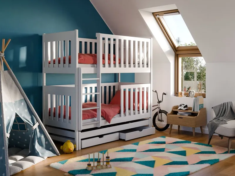 Kids Collective Etagenbett Kinderbett Hochbett 80x180, 90x200 cm mit Ausziehbett Lattenrost, Ausziehfunktion 2 Schubladen extra hoher Rausfallschutz 90x200 cm – Produktbild 4 von 5