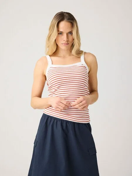 KnowledgeCotton Apparel KnowledgeCotton Apparel Ripptop - Rib strap top - aus Bio-Baumwolle, Orange (orange-stripe), – Produktbild 1 von 3