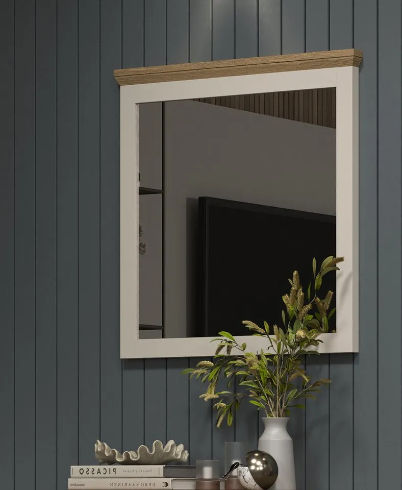 Furn.Design Garderobenspiegel Cozy (Wandspiegel in Kaschmir mit Eiche Landhaus, 70 x 70 cm), mit Kranz – Produktbild 4 von 5