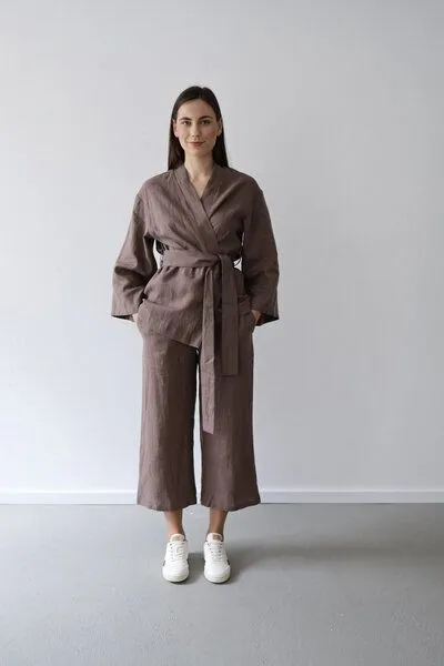 gust. gust. Kimono aus Leinen - Linen Kimono - 100% Bio-Leinen, Cocoa (braun), – Produktbild 1 von 4