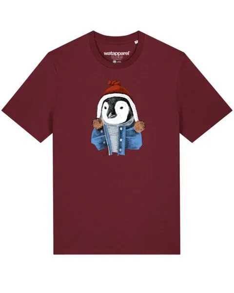 watapparel watapparel T-Shirt Unisex Pinguin, Burgundy, – Produktbild 1 von 3