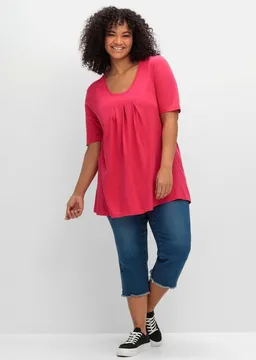 sheego sheego T-Shirt T-Shirt Kurzarm in A-Linie, mit Kellerfalten am Ausschnitt – Produktbild 1 von 1