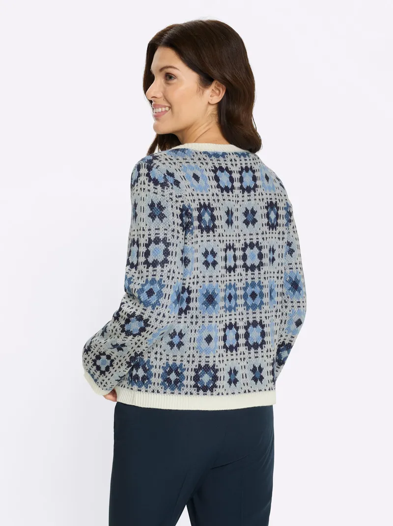 Witt Cardigan, Ecru-jeansblau-gemustert, – Produktbild 2 von 2