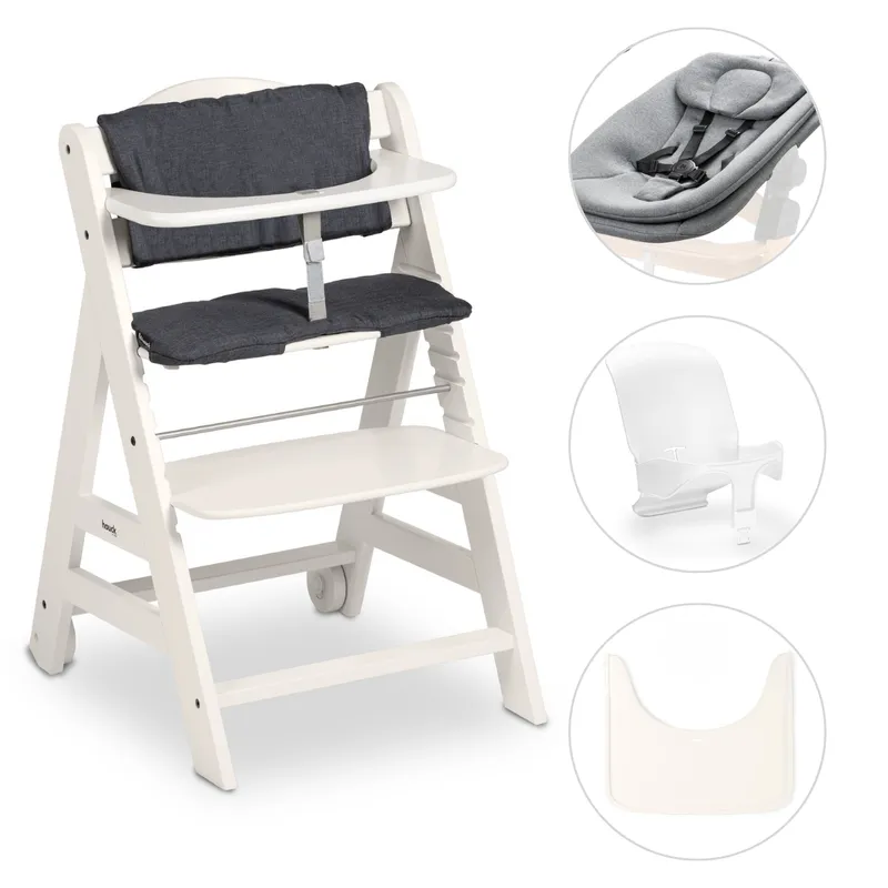 Hauck Hauck Beta+ Hochstuhl mit Kissen, Tablett, Verkleinerer und Wippe, White, – Produktbild 1 von 1