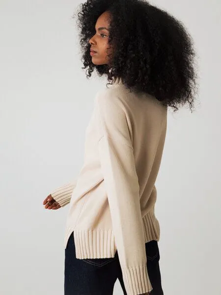 Honest Basics Honest Basics Damen Mock-Pullover aus Bio-Baumwolle, Rattan, – Produktbild 4 von 4