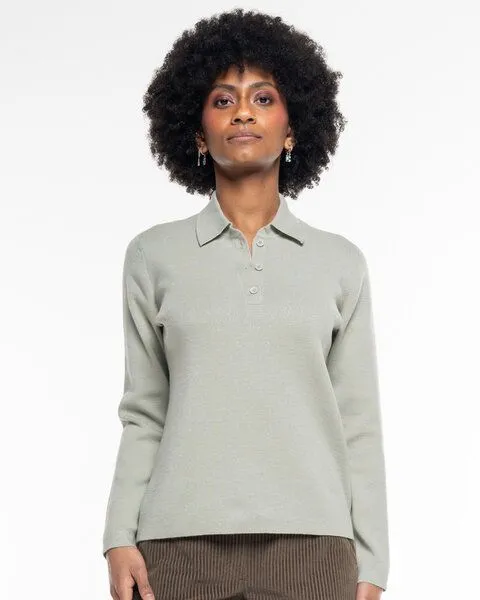 Alma & Lovis Alma & Lovis Polo-Pullover aus Organic Cotton-Wool-Mix | Cot-Wool Polo, Schilf (hellgrün), – Produktbild 1 von 4