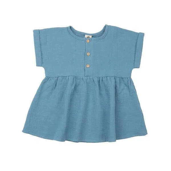 Walkiddy Walkiddy Mädchen Bluse GOTS zertifiziert, 95% Bio-Baumwolle, blau, „Floral Night“, weich, Kurzarm, Raffung, Blau, – Produktbild 1 von 2
