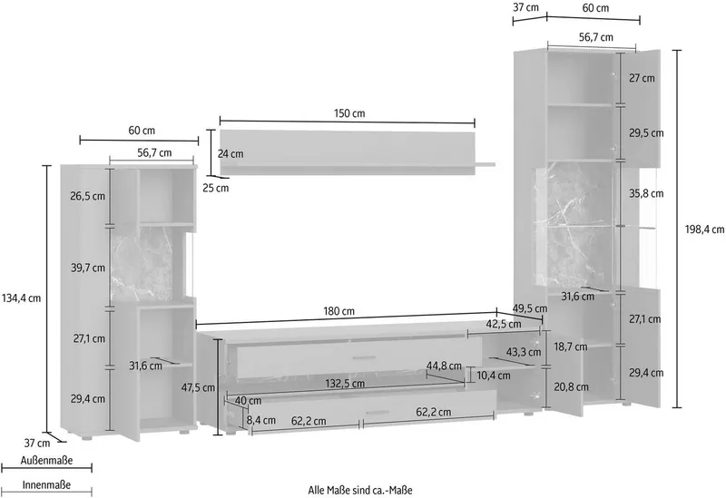 OTTO home Wohnwand Henley, (Set, 4-St), mit Glastüren, Weiß, – Produktbild 1 von 5