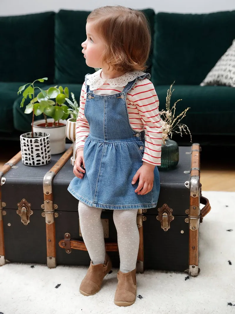 Vertbaudet Baby Jeans-Latzkleid, Blue stone, – Produktbild 1 von 4
