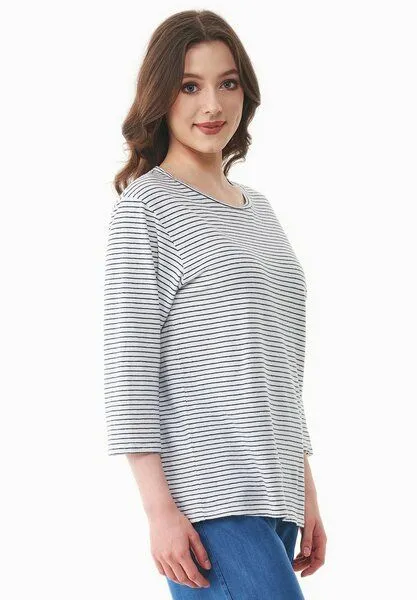 ORGANICATION ORGANICATION 3/4 Arm Shirt aus Bio-Baumwolle und Leinen, Off white/navy, – Produktbild 3 von 4