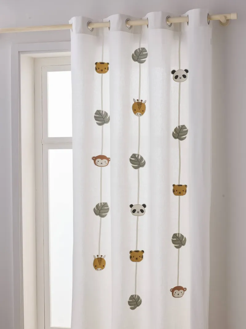 Vertbaudet Voile-Vorhang PANDAFREUNDE mit Ösen & Girlande lichtdurchlässig halb Kinderzimmer, Wollweiß, – Produktbild 1 von 4