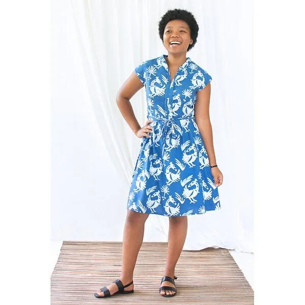 Global Mamas Global Mamas Bio Kleid - RETRO - Rings, Sankofa stone (blau), – Produktbild 4 von 4