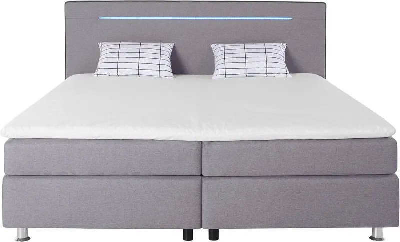 COLLECTION AB Boxspringbett LONDON inkl. Bonnell-Federkernmatratze H2, mit Topper, Kissen & LED, 90/140/180 cm x 200 cm, Grau, – Produktbild 4 von 7