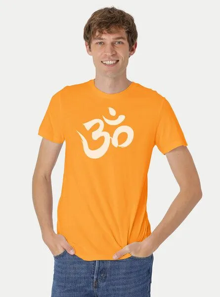 Peaces.bio - handbedruckte Biomode Peaces.bio - handbedruckte Biomode Fit T-Shirt "Om" Herren, Hellorange, – Produktbild 2 von 2
