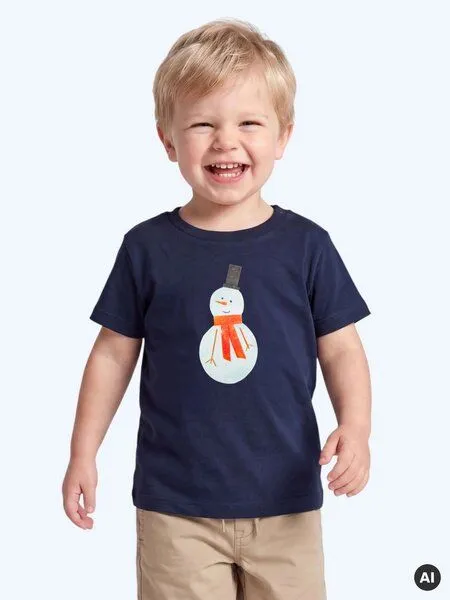 MelaDi MELAdi Kinder Baby-Shirt aus Biobaumwolle - Schneemann auf Navy Blau – Produktbild 1 von 4