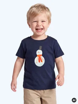 MelaDi MELAdi Kinder Baby-Shirt aus Biobaumwolle - Schneemann auf Navy Blau – Produktbild 1 von 1